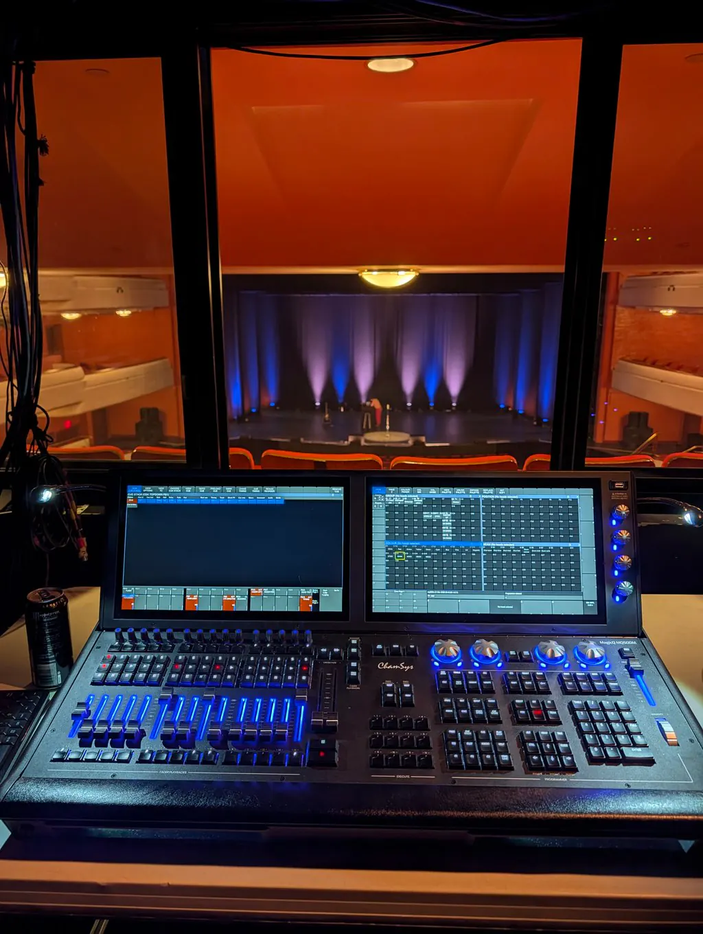 Lighting control console facing the stage at the Kevin James tour stop